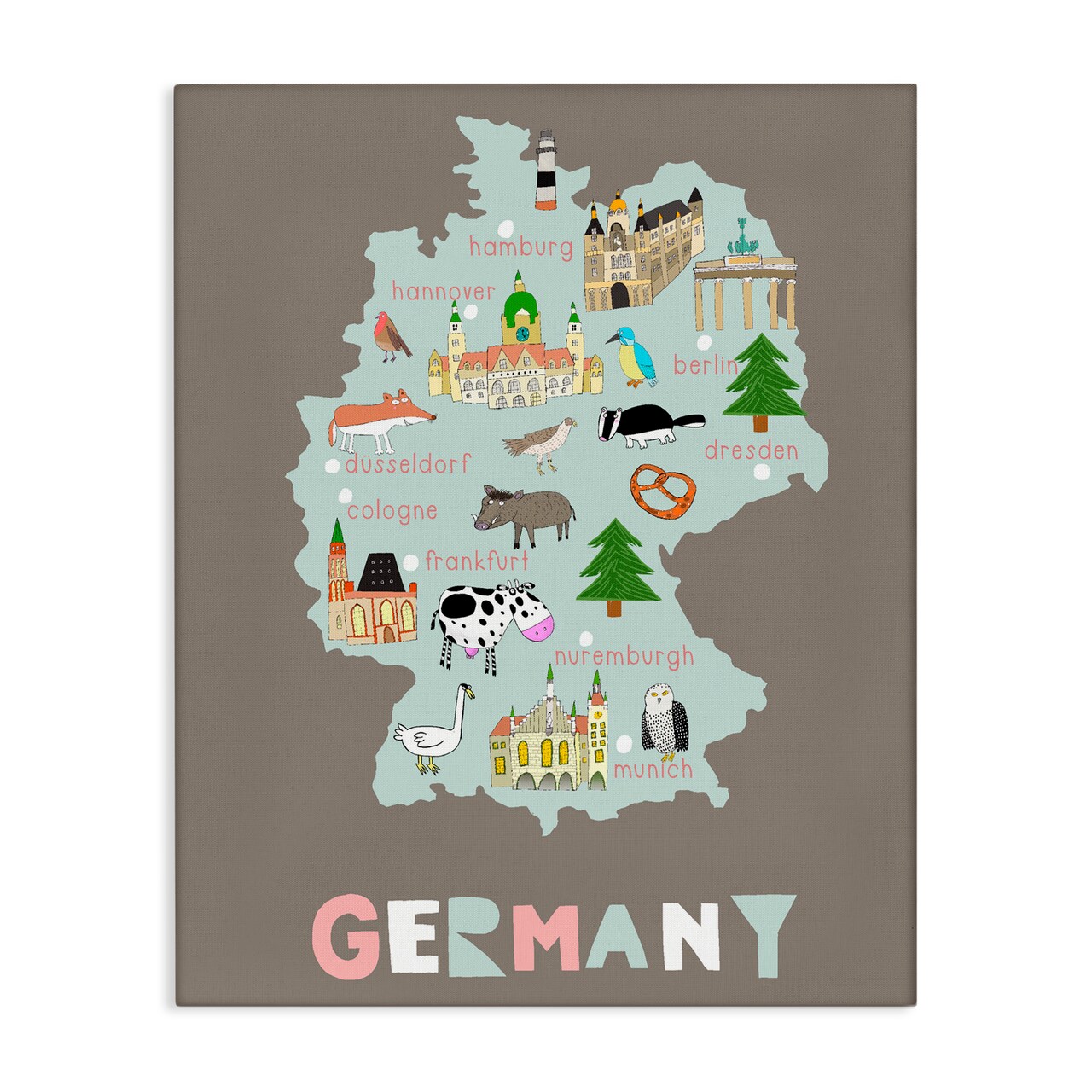 Stupell Industries Kid's Map of Germany Canvas, design by Carla Daly